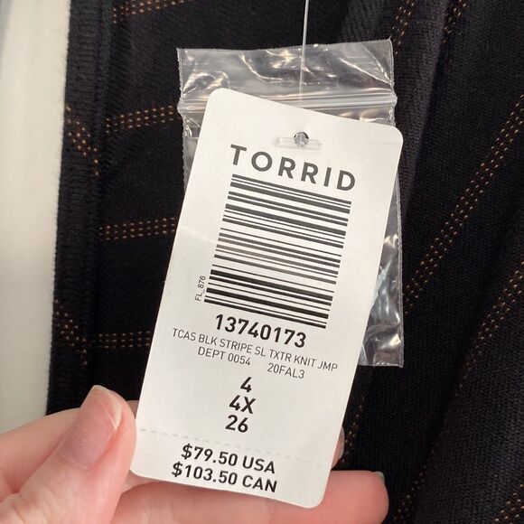 Torrid Black Stripe Ponte Surplice Sleeveless Belted Jumpsuit 4X - Picture 5 of 9